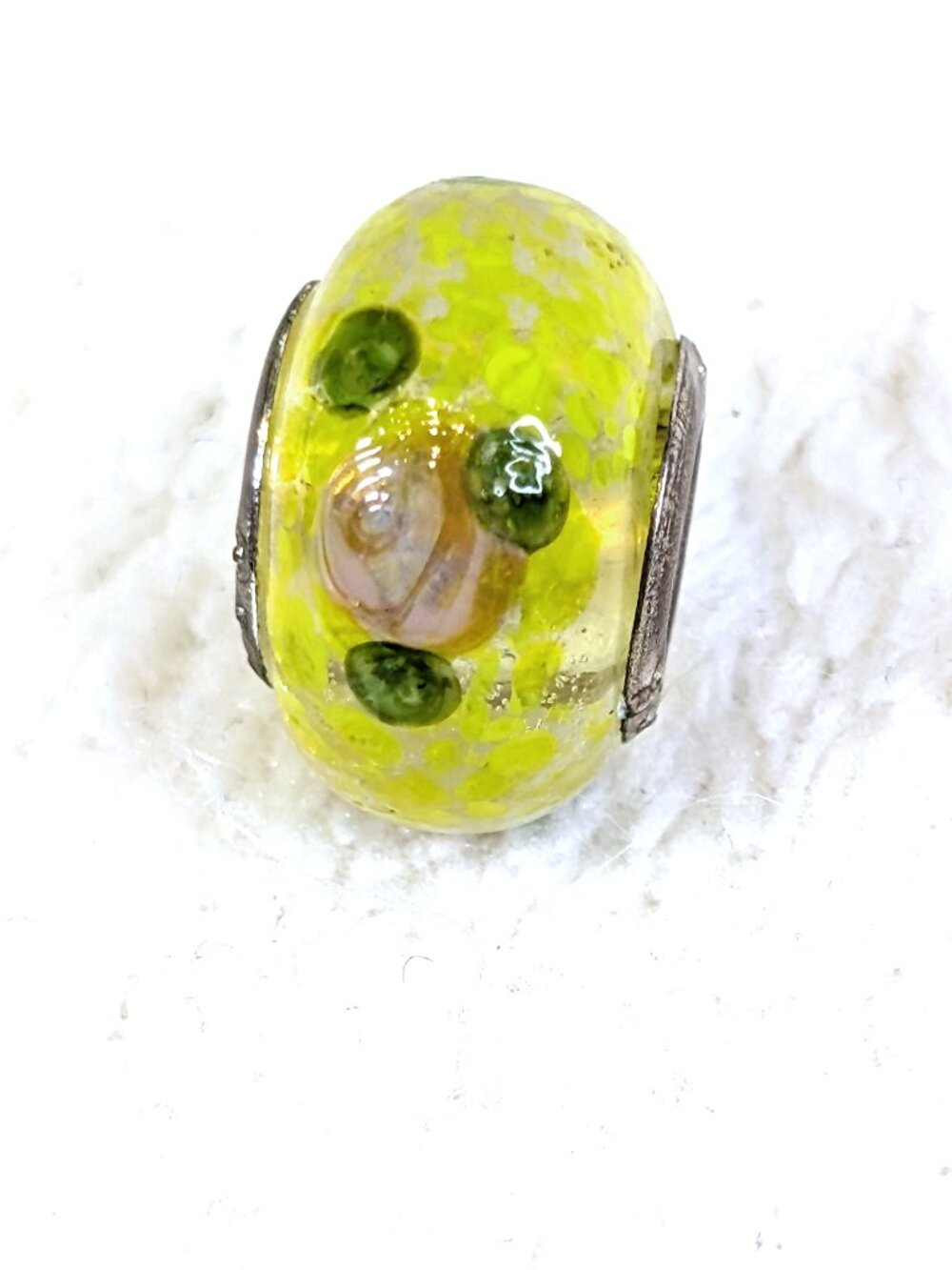 Pandora style Sterling and Murano glass bead charm pale yellow with tiny roses